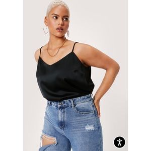 ✨NWT✨Nasty Gal Plus Size Satin Strappy Cami in Black - Size 18